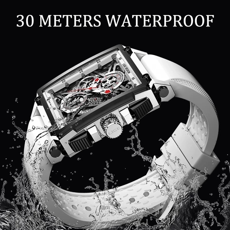 2021 LIGE Mens Sports Chronograph Wrist Watch For Men Army Silicone strap Square Quartz Stop Watch Clock Man Relogios Masculino