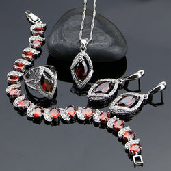 925 Sterling Silver Red CZ and White Zircon Jewelry Set for Women