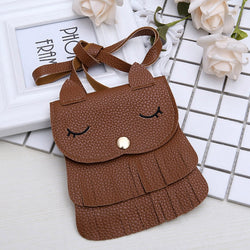 Cute Children Girls Tassel Small Cat Shoulder Messenger Bag Mini Coin Purses PU Leather Handbags Wallet SAL99