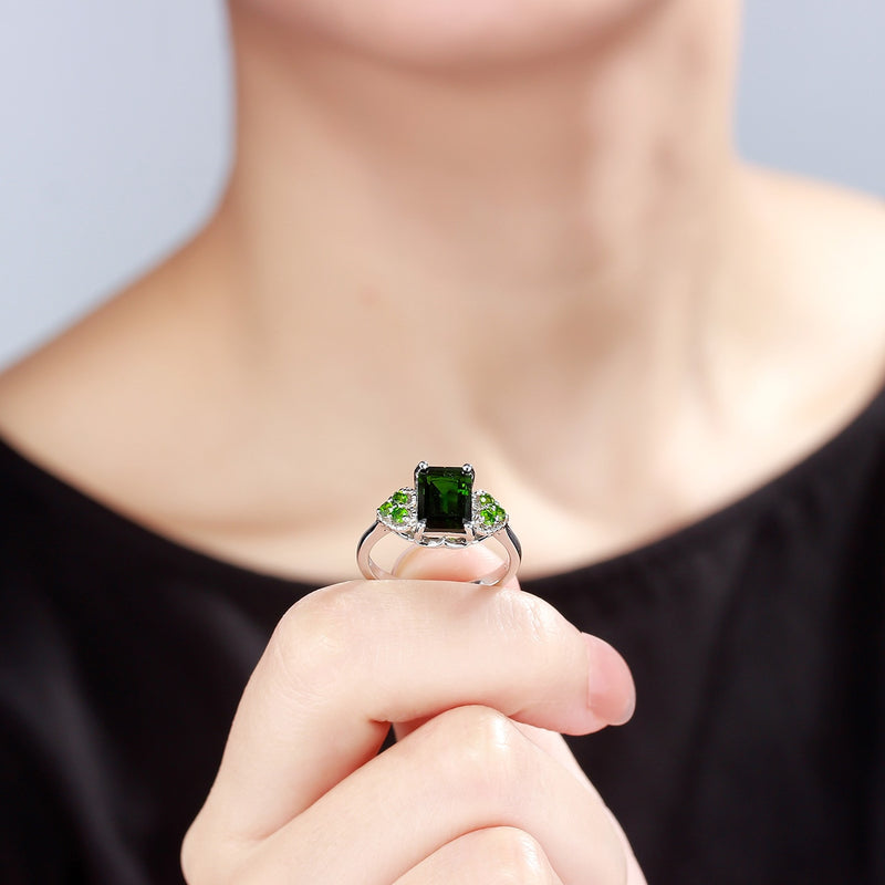 Chrome diopside Rhodium Over Sterling Silver Ring. for women Natural women jewelry 2021 925 silver letter