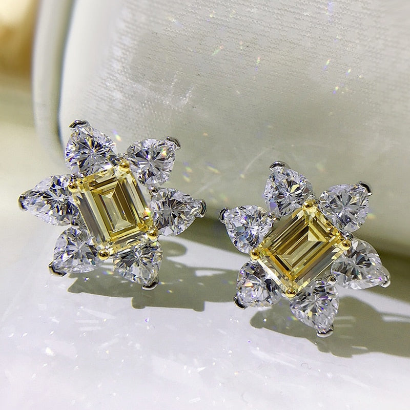 18k Gold Sterling Silver Citrine Flower Stud Earrings for Women
