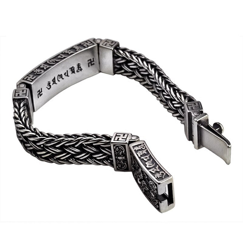 Pure 925 Sterling Silver Braided Lock Buddha Bracelet