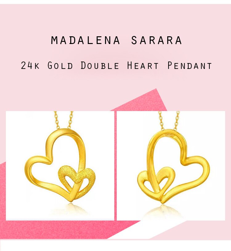 24k Gold Small Double Heart Pendant for Her