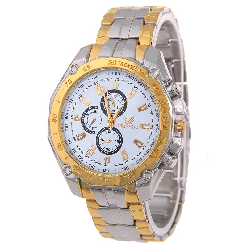 Hot sale Orlando steel belt watch fashion gold face white face three eyes decoration mens table Christmas gift