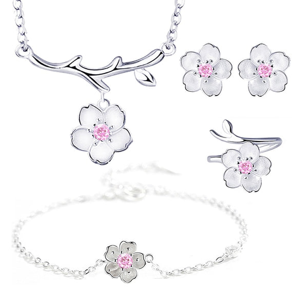 Sterling Silver Cherry Blossom Flower Jewelry Sets for Women