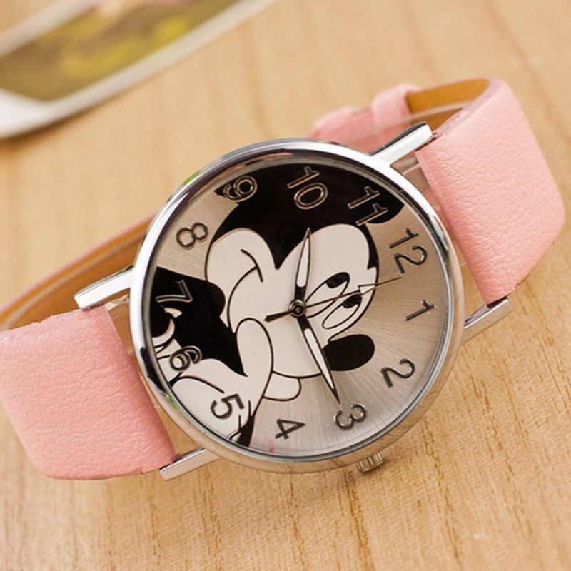 Fashion Mickey Cartoon Imitation Leather Quartz Wristwatch