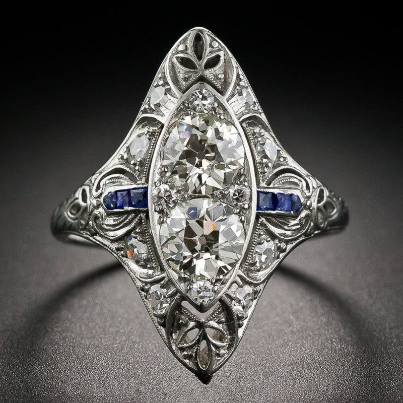 Fashion Vintage Ring Court Style Tibet Silver Plated with Shiny Topaz Stone for Women Party Gift Jewelry R750