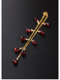 DAIMI Genuine 18K Gold Starry Red Garnet Faceted Waterdrop Bracelet