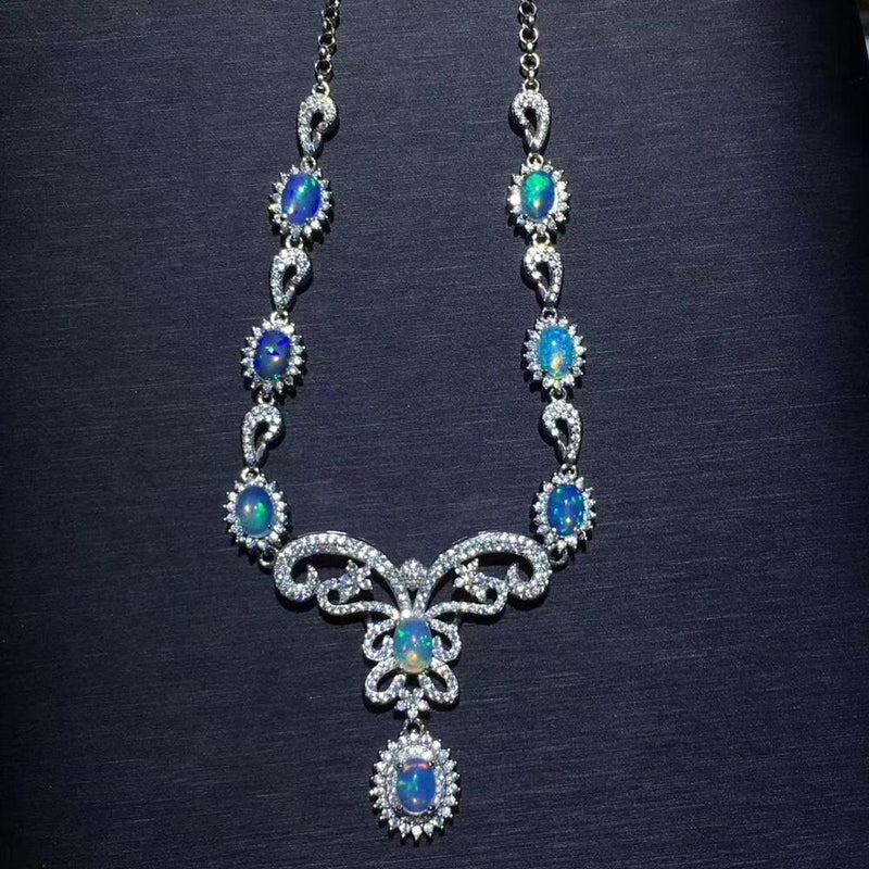 925 Sterling Silver Natural Opal ?olor-?hanging Necklace