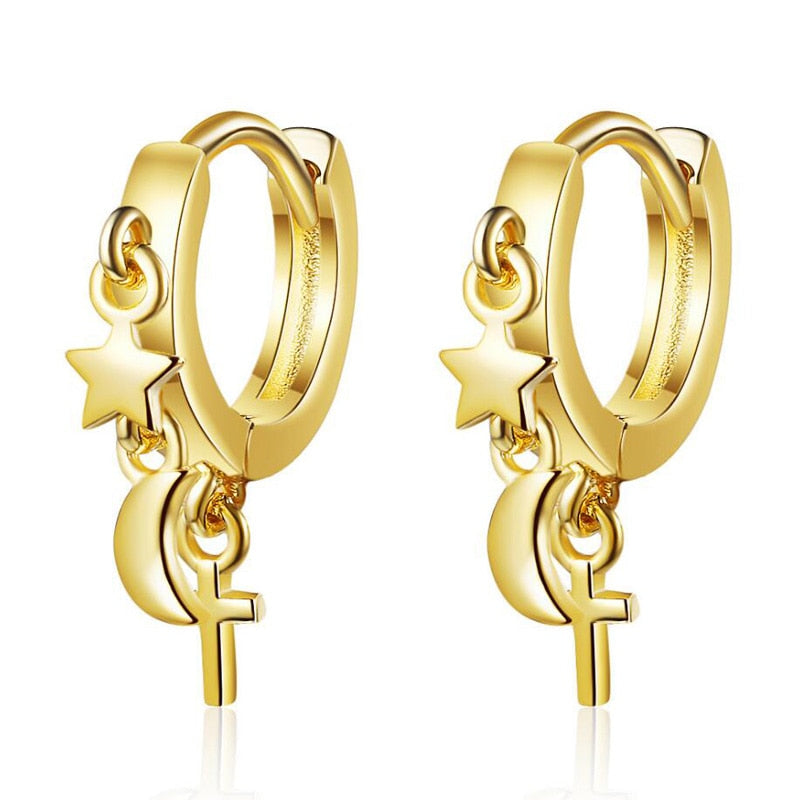 KOFSAC Cute Star Moon Earrings 925 Sterling Silver