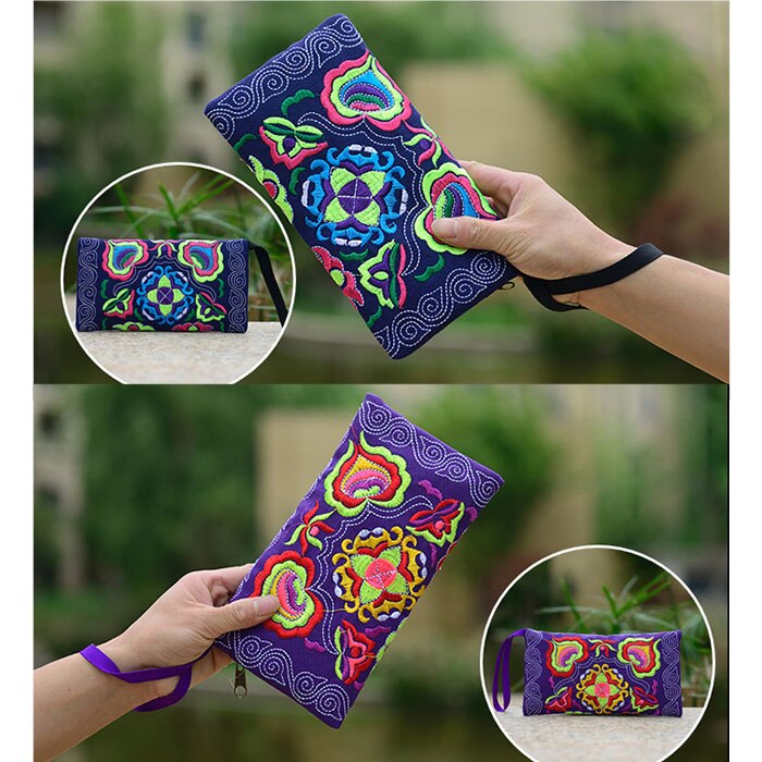 Women Vintage Ethnic Floral Embroidered Coin Clutch Long Wallet Coin Purse Card Holder Handbags NYZ Shop