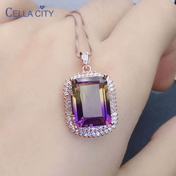 Silver 925 Tourmaline Geometric Pendant Necklace for Women