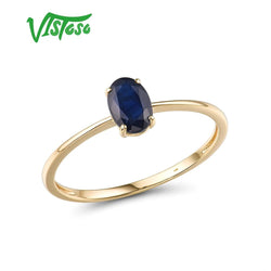 VISTOSO Genuine 14K 585 Yellow Gold Sparkling Blue Sapphire Ring