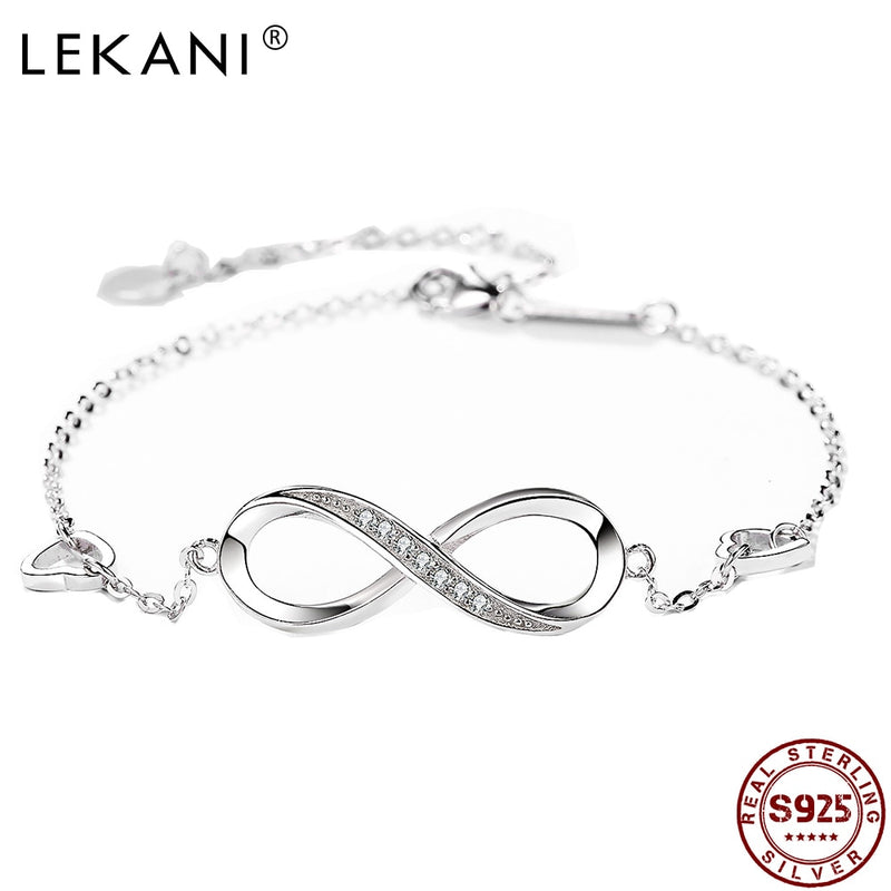 LEKANI 925 Sterling Silver Infinity Womens Adjustable Friendship Bracelet Engagement Creative 2020 New Fashion Zircon Bracelet