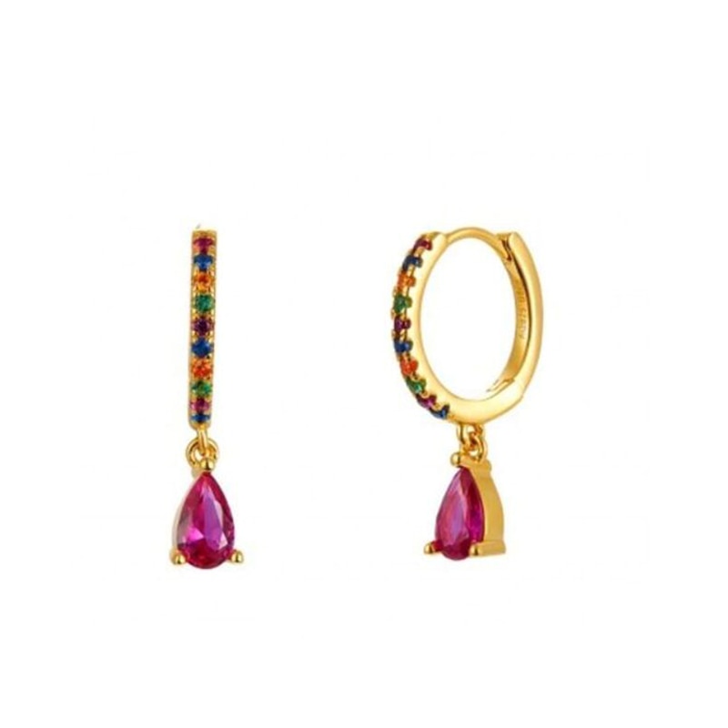 Trendy 925 Sterling Silver Water Drop Rainbow Crystal Hoop Earrings