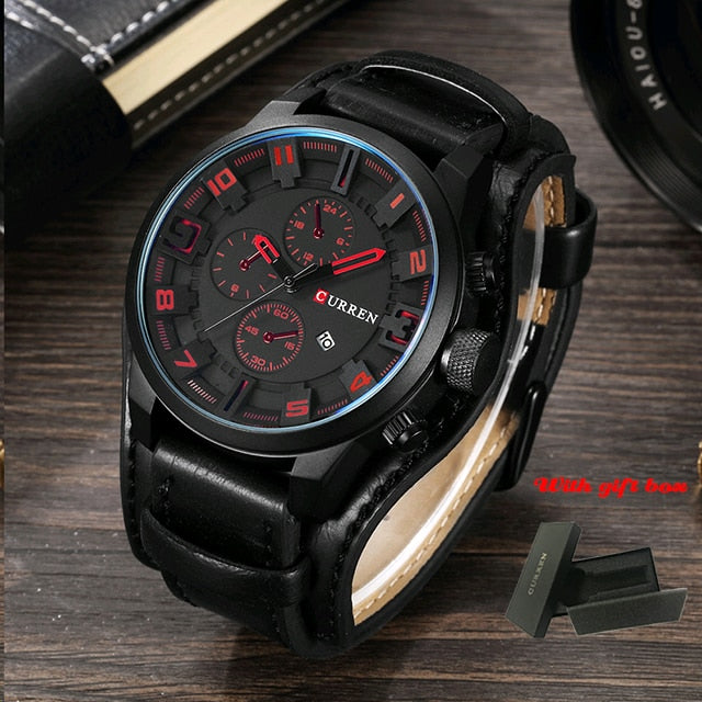 Stainless Steel Leather Quartz Watch for Men