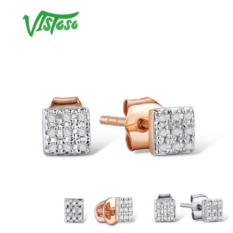 VISTOSO 14K 585 Rose/White Gold Sparkling Diamond Stud Earrings
