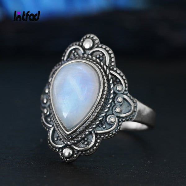 Sterling Silver 925 Moonstone Water Drop Ring for Women and Men