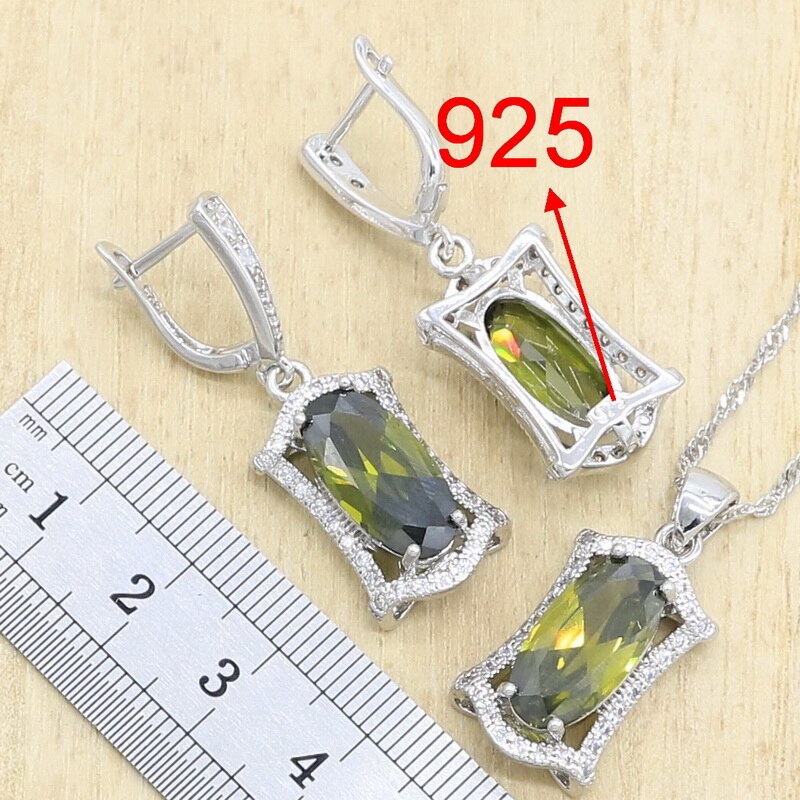 925 Silver Green Peridot Jewelry Set for Women