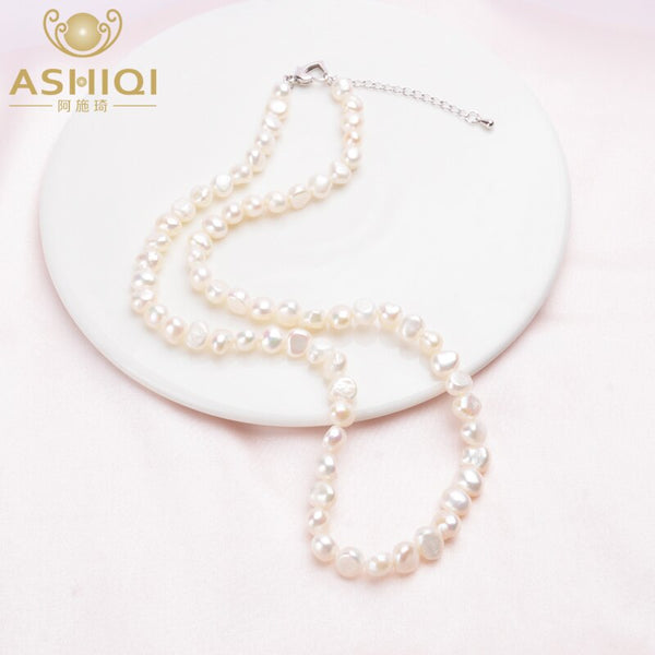ASHIQI Natural Freshwater 7-8mm Pearl Necklace in Baroque Style