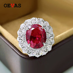 OEVAS 100% 925 Sterling Silver Ruby Sapphire Royal Engagement Rings For Women Sparkling High Carbon Diamond Party Fine Jewelry