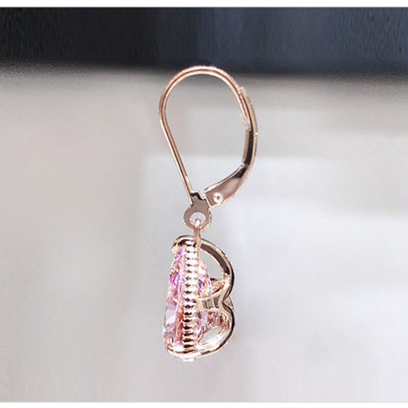 Trendy Pink Cubic Zirconia Drop Earrings 925 Sterling Silver