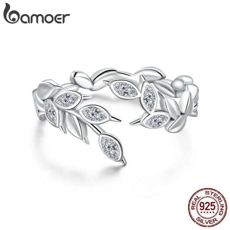 bamoer Authentic 925 Sterling Silver Shining Wheat Ears Finger Rings for Women Hypoallergenic Gift Statement Jewelry BSR135