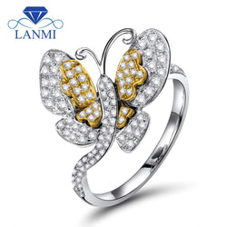 18K Two Tone Gold Diamond Butterfly Ring for Women