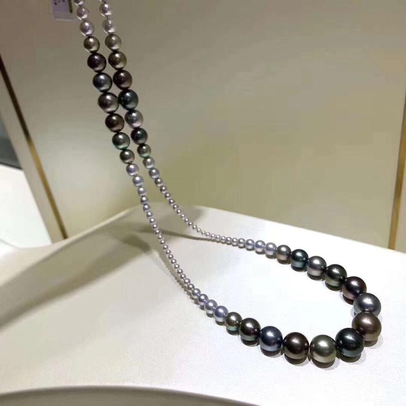 Natural Fresh Water 5-10mm Black and Gray Peals Necklace