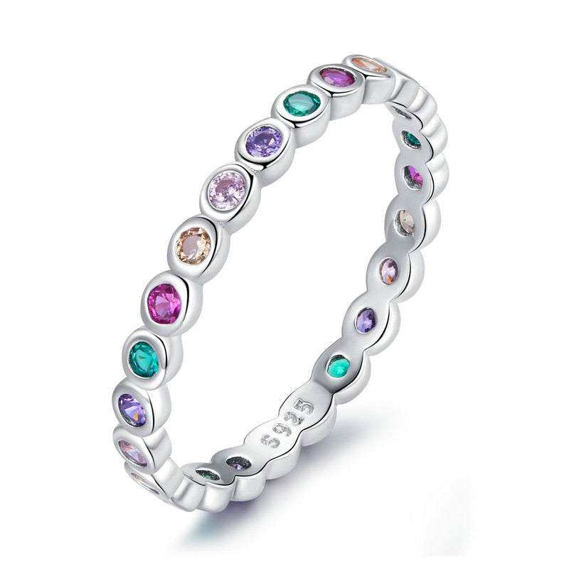 925 Sterling Silver Rainbow Zircon Heart Rings for Women