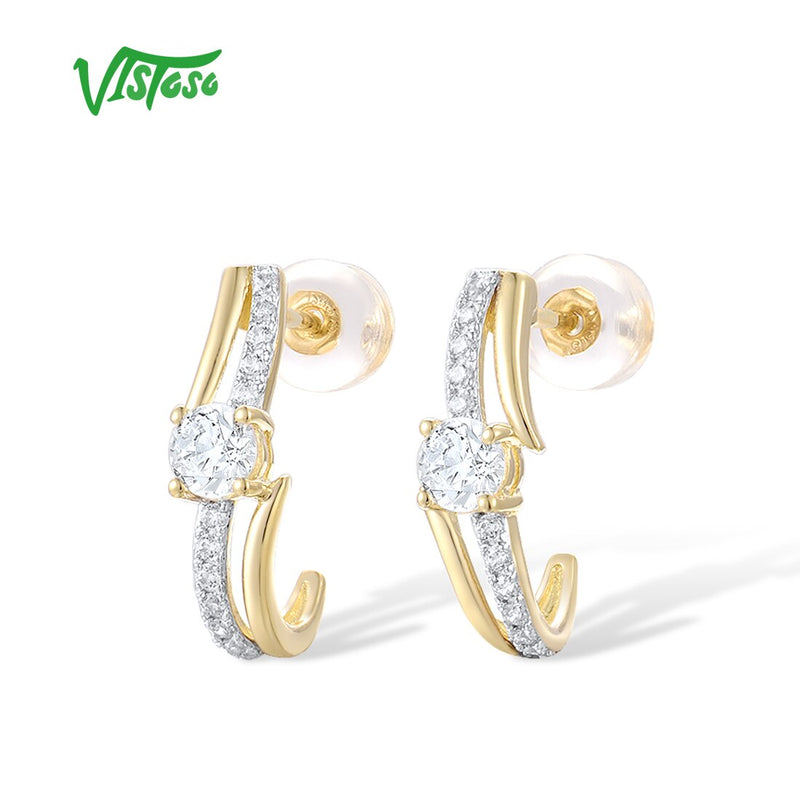 9K Yellow Gold Sparkling White CZ Earrings for Women