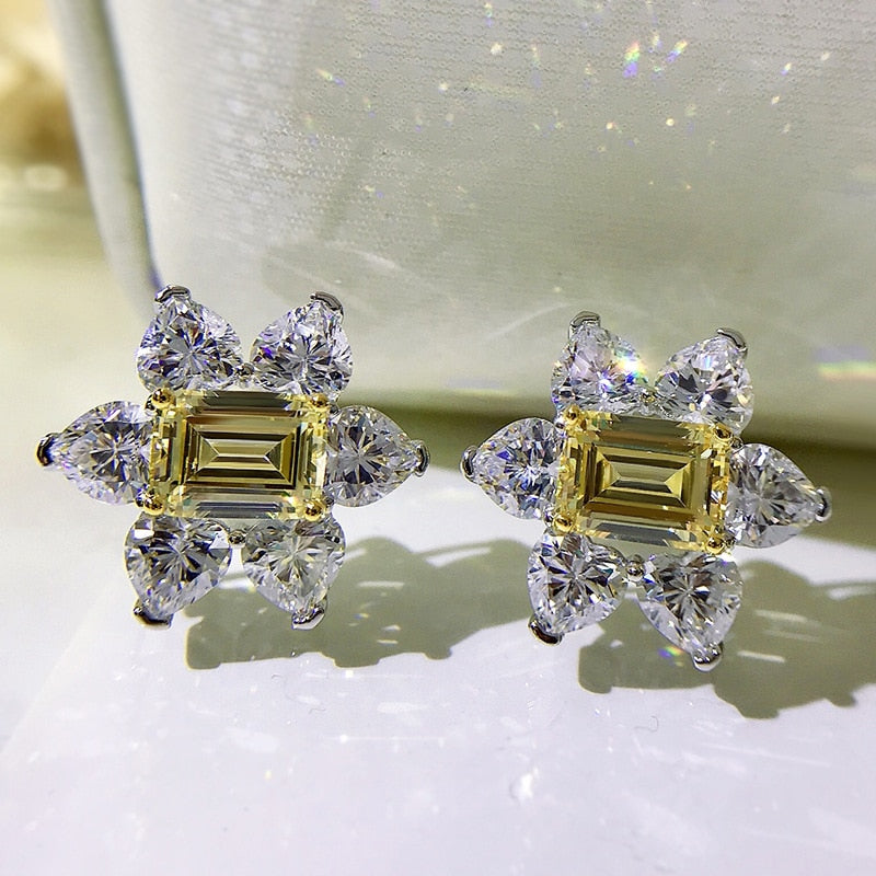18k Gold Sterling Silver Citrine Flower Stud Earrings for Women