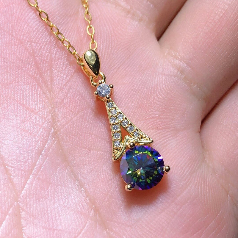 BLACK ANGEL New Iron Tower Shaped Created Tanzanite Blue Luxury Rainbow Gemstone Pendant Necklace For Women Wedding Jewelry Gift