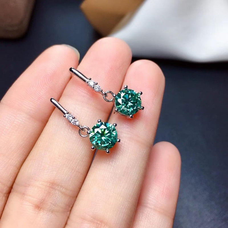 Pure Silver Classic Green Moissanite Stud Earrings