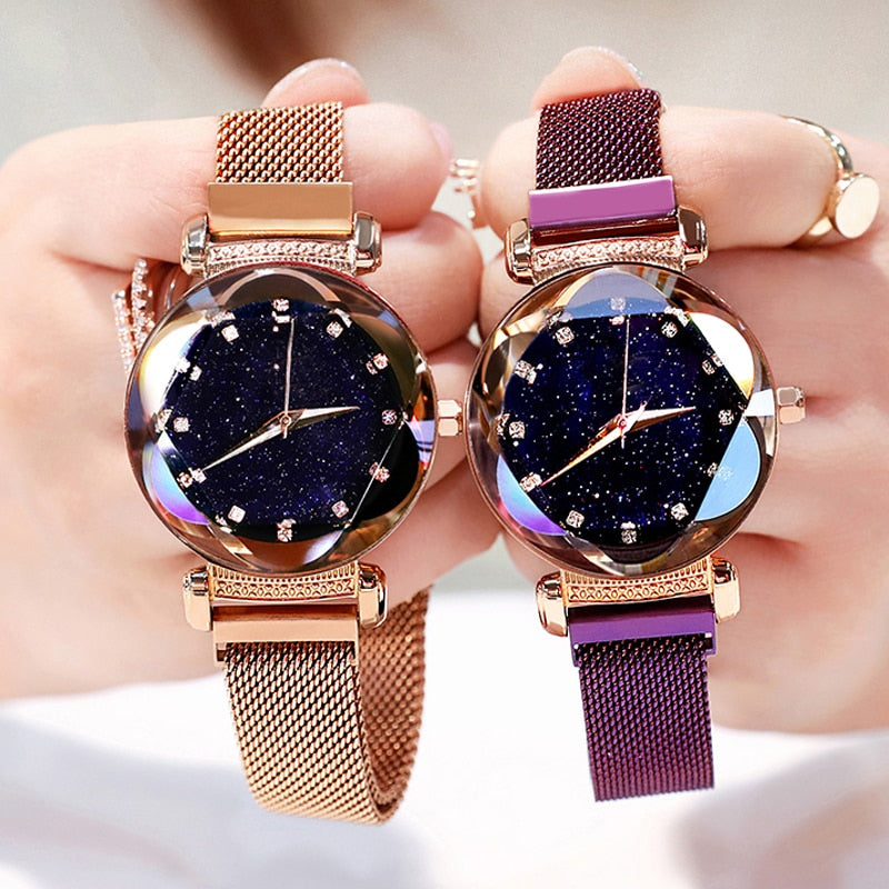 Luxury Starry Sky Quartz Elegant Magnet Buckle Women Wristwatch