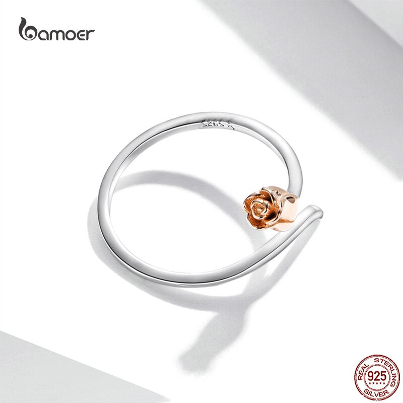 Rose Gold Plated Sterling Silver Open Adjustable Romantic Ring for Women