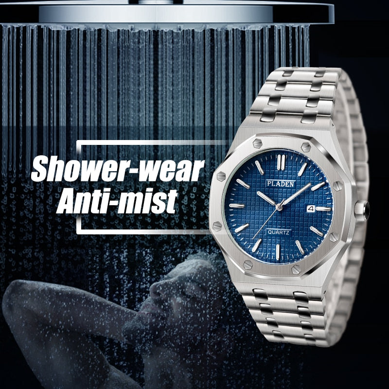 PLADEN Stylish Stainless Steel Waterproof Wristwatch Men