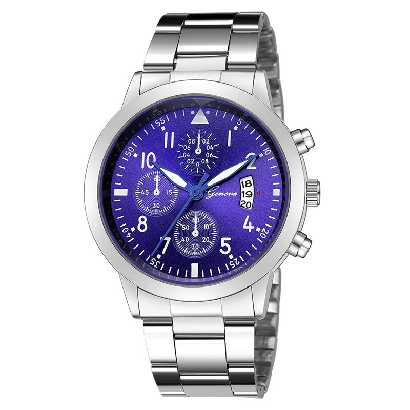 Stainless Steel Blue Face Quartz Sport Watch for Men