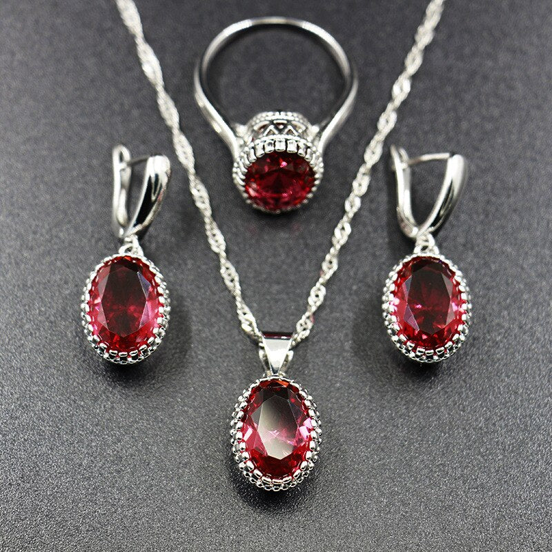 Silver 925 Oval Gemstone 11 Colors Jewelry Sets for Women