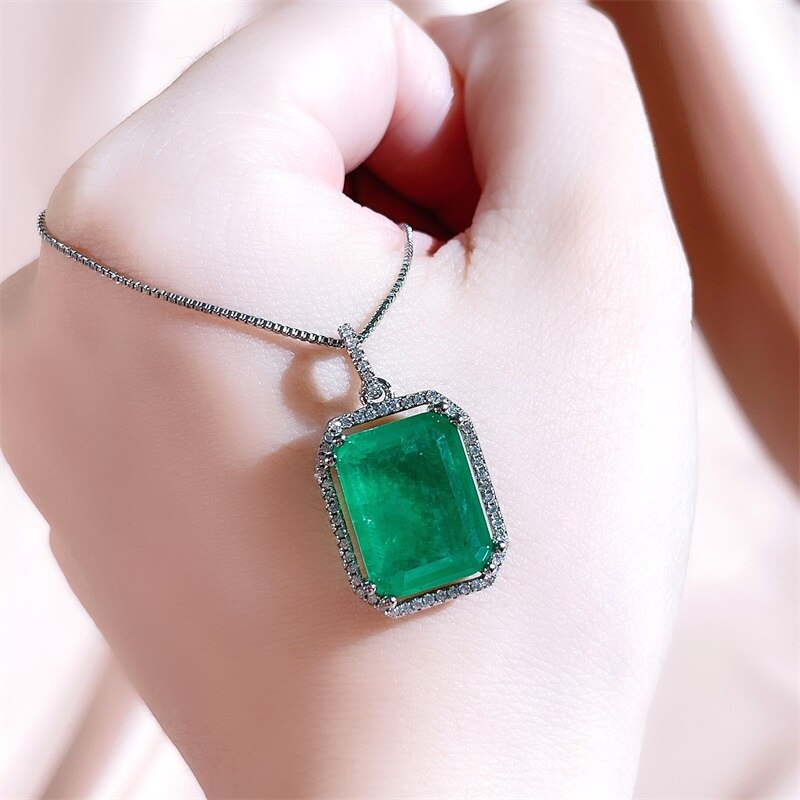 Sterling Silver Emerald Pendant Necklace for Women