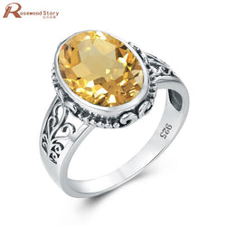 Sterling Silver 925 Oval Yellow Citrine Ring for Women