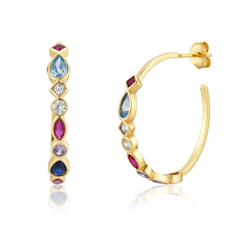 ANDYWEN 925 Sterling Silver Five Color Gold Rainbow Cross Drop Earrings Hoops Piercing & Ring Jewelry Set