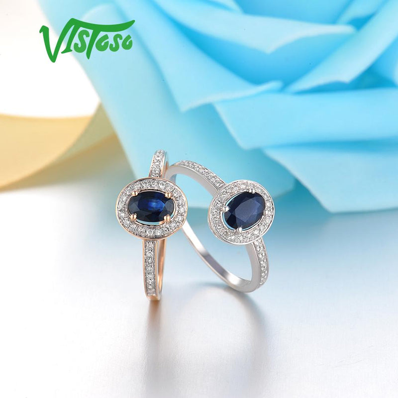 14K White or Rose Gold Diamond and Blue Sapphire Ring for Her