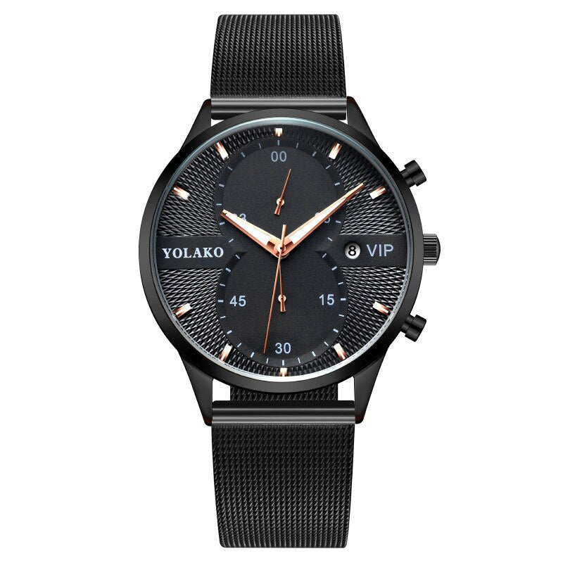 Stainless Steel Mesh Calendar Quartz Watch for Men