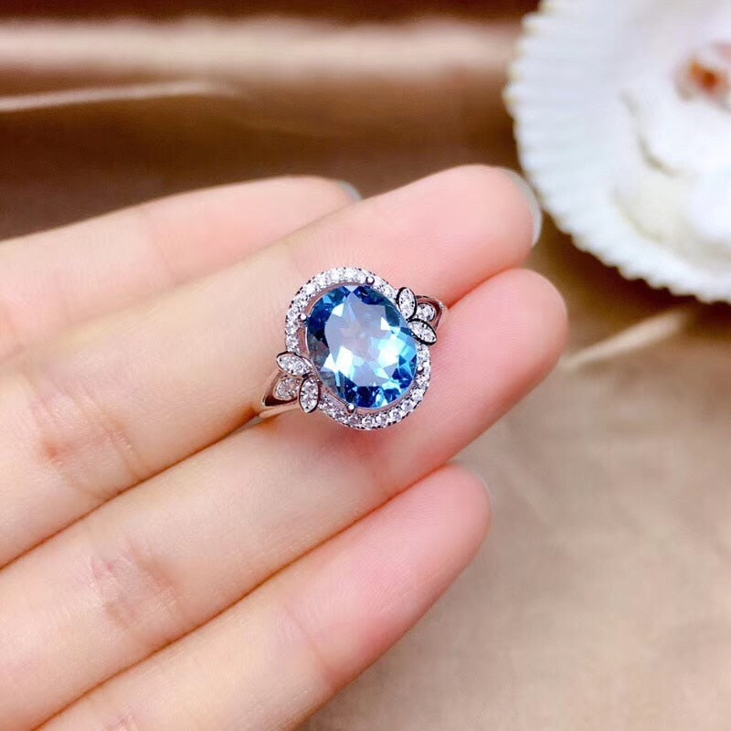 925 Silver 3.2ct Blue Sapphire Engagement Rings for Women