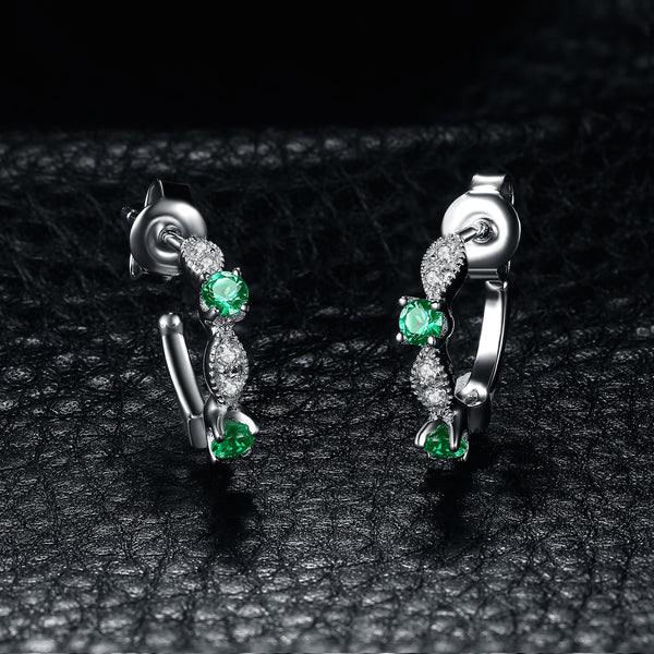 Sterling Silver Nano Green Emerald Stud Earrings for Women