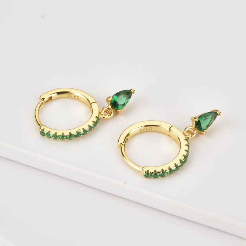 Sterling Silver Green Zircon Water Drop Earrings for Women