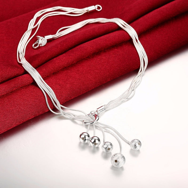 Sterling Silver Five-Wire Beads Necklace Bracelet Earring Set for Ladies