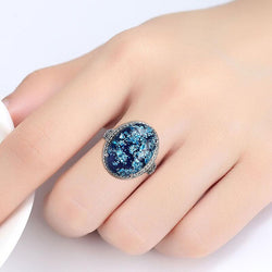 Bague Ringen 925 Sterling Silver Big Blue Opal Gemstone Ring