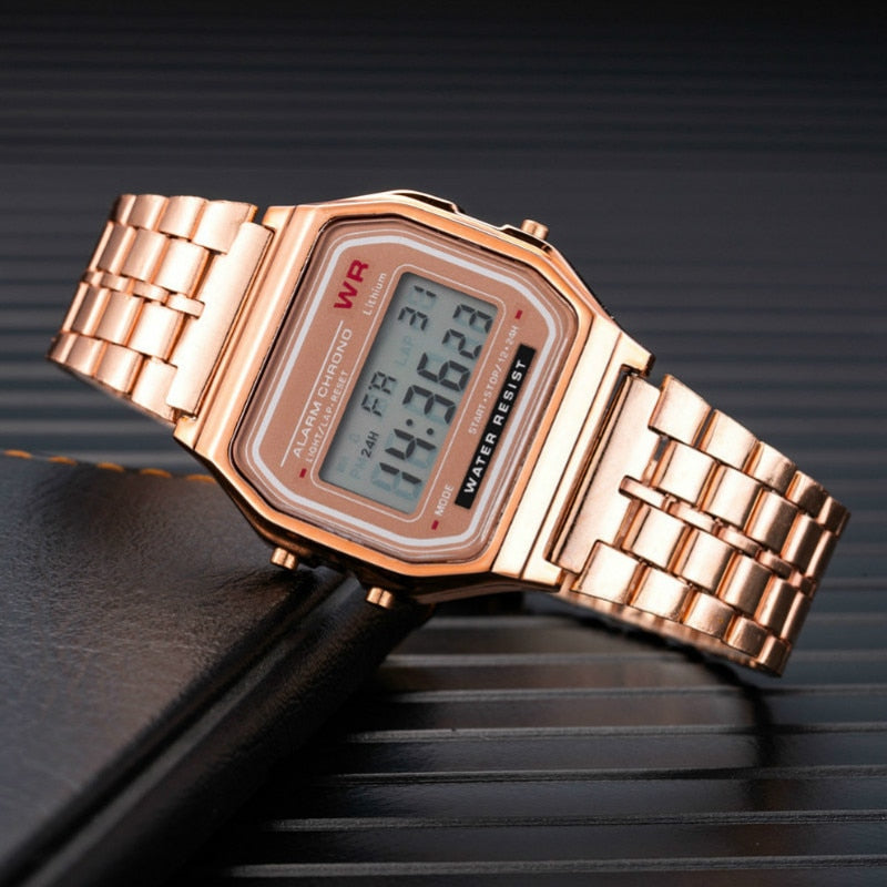 Simple Retro All Metal Electronic Watch Stylish Hot Style Neutral Steel Band Led Watch for Men and Women Watch